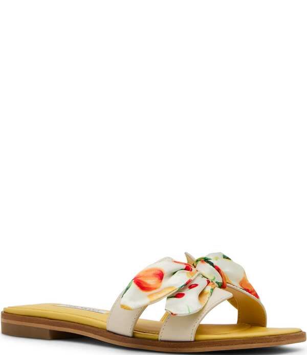 スティーブ マデン レディース シューズ パンプス プリント サンダル レザー Steve Madden Hadyn Orange Print Scarf Leather Flat Slide Sandals CitrusMulti マルチカラー