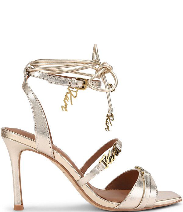 カートジェイガーロンドン レディース シューズ サンダル ラップワンピース トール アンクル レザー ロゴ Kurt Geiger London Kurt Metallic Leather Logo Hardware Detail Strappy Ankle