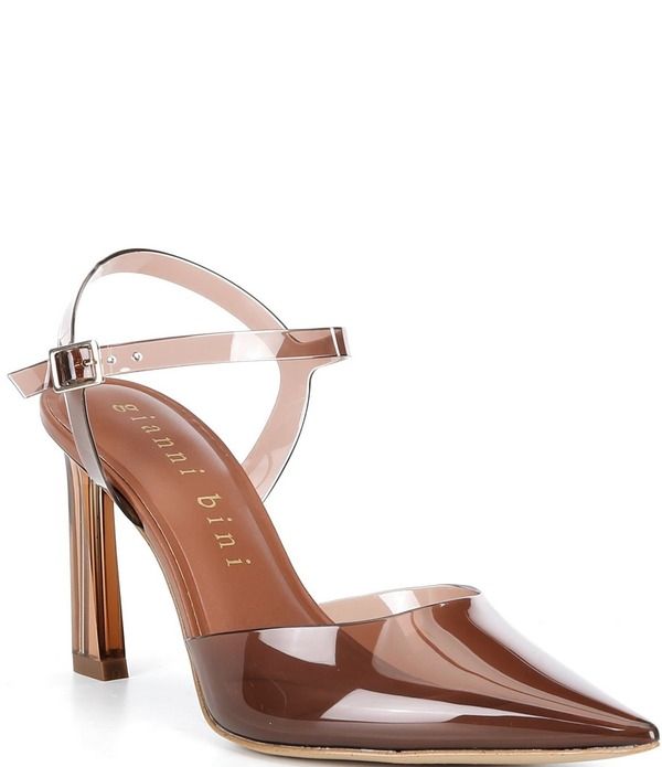 ジャンビニ レディース シューズ ヒール アンクル Gianni Bini Geno Vinyl Ankle Wrapointed Toe Pumps Miko Tan タン
