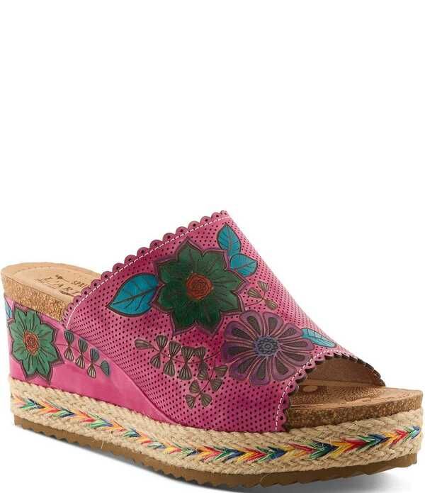 ラリティステ レディース シューズ サンダル フラワー柄 プラットフォーム レザー フラワー LARTISTE DelraybeachandPainted Floral Pindot Leather Platform Wedge Slide Sandals F