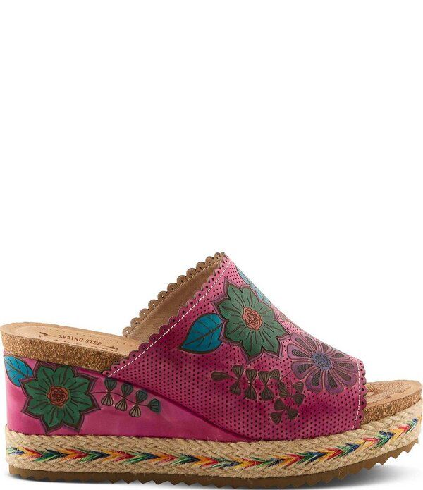 ラリティステ レディース シューズ サンダル フラワー柄 プラットフォーム レザー フラワー LARTISTE DelraybeachandPainted Floral Pindot Leather Platform Wedge Slide Sandals F