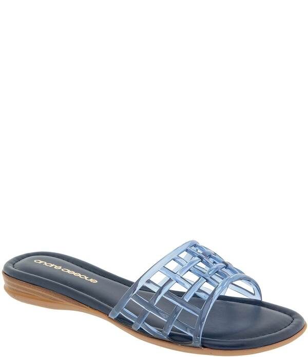 アンドレアース レディース シューズ パンプス サンダル Andre Assous Nabil Caged Jelly Flat Slide Sandals Navy ネイビー