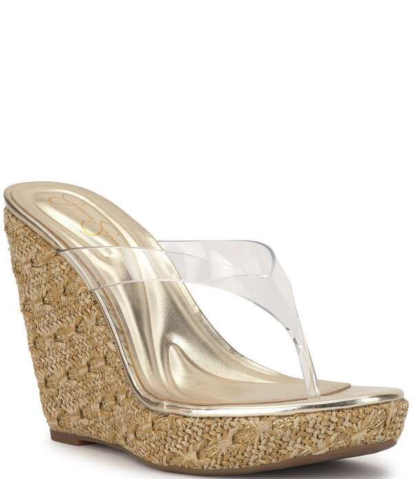 ジェシカシンプソン レディース シューズ スリッポン・ローファー サンダル トール Jessica Simpson Jyseta Clear Thong Metallic Espadrille Wedge Sandals Clear メタリック