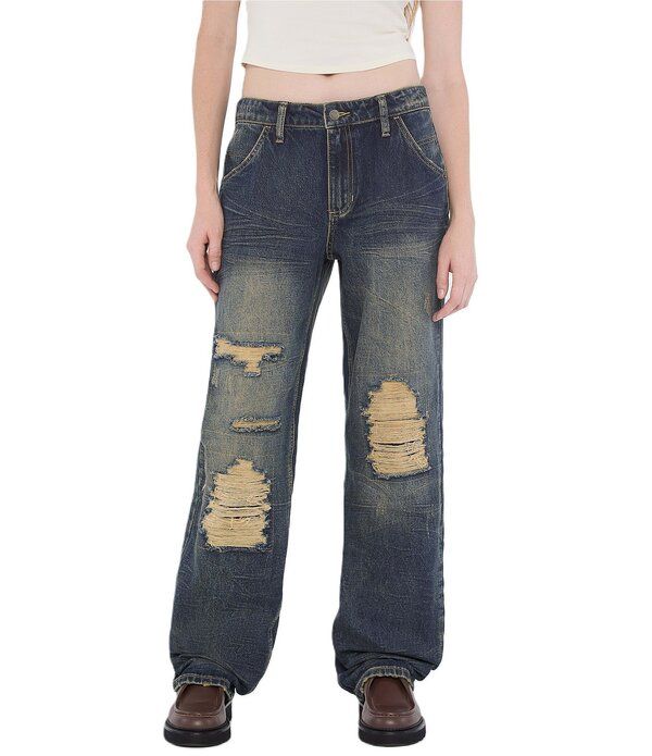ゲス レディース ボトムス デニムパンツ ジーンズ Guess Originals Mid Rise Distressed Carpenter Jeans Go Wonder Dark Wash