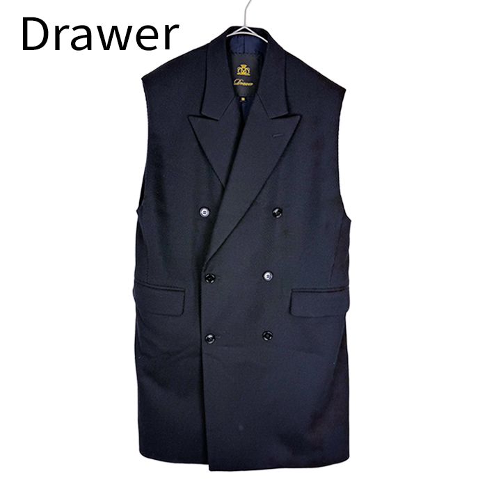 ドゥロワー Drawer ロングジレ ブラック ウールシルク ダブルベスト