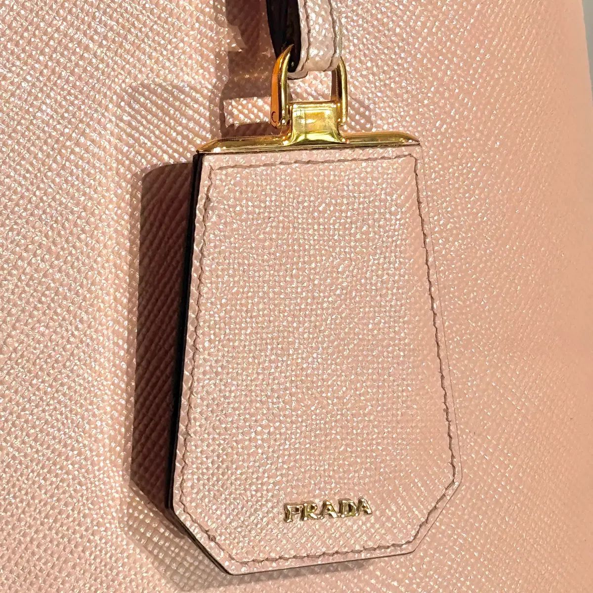新品級 PRADA プラダ ダブル ブルーレイ Blu-ray トートバッグ ベージュ ピンク
