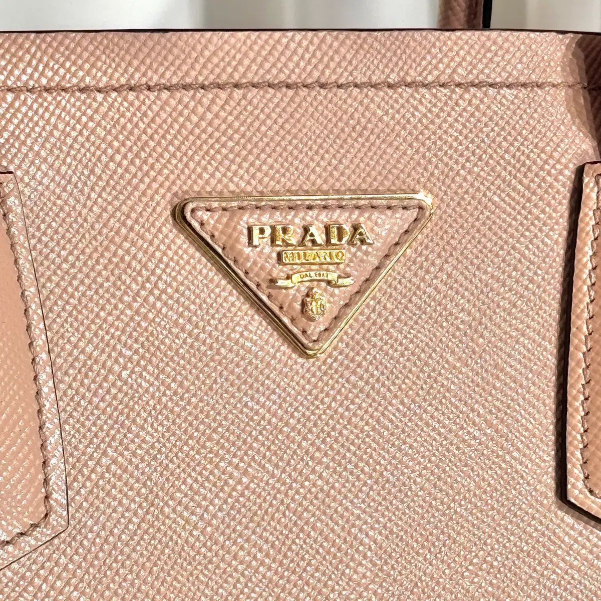 新品級 PRADA プラダ ダブル ブルーレイ Blu-ray トートバッグ ベージュ ピンク