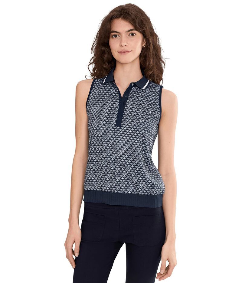 キャラウェイ レディース トップス シャツ プリント ノースリーブ Callaway Sleevelesscarf Geo Print Rib Collar Polo Peacoat