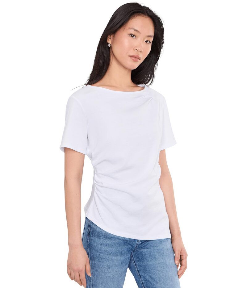 ヴィンスカムート レディース トップス シャツ アシンメトリー Vince Camuto Asymmetrical Short Sleeve Ultra White ホワイト
