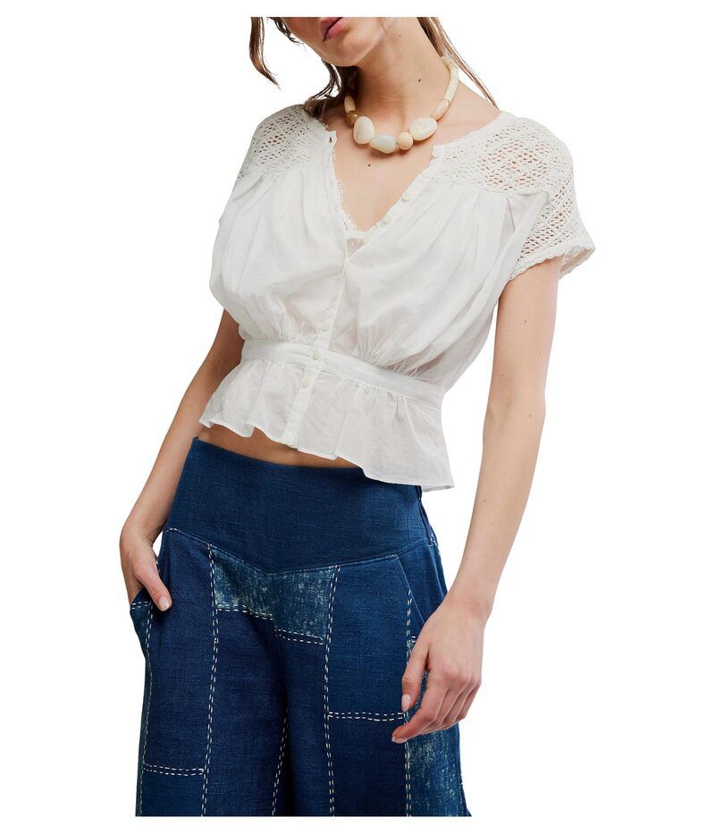 フリーピープル レディース トップス シャツ 刺繍 Free People Glimmer Embroidered Top Clean Ivory アイボリー