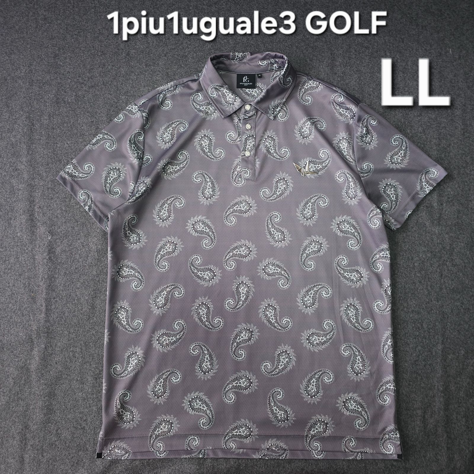 【?値下げ交渉受付中】極美品 1piu1uguale3 GOLF 半袖 ゴルフポロシャツ メンズ LL Ⅵ グレー ペイズリー柄 ストレッチ 速乾 ウノピゥウノウグァーレトレゴルフ