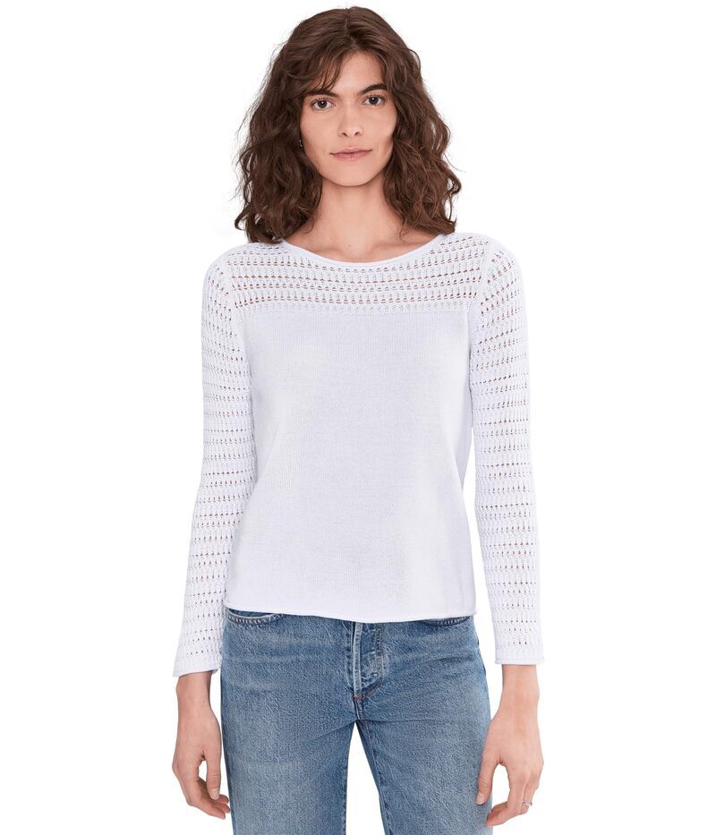 ニックプラスゾーイ レディース アウター ニット・セーター レース NICZOE Placed Pointelle Sweater Paper White ホワイト