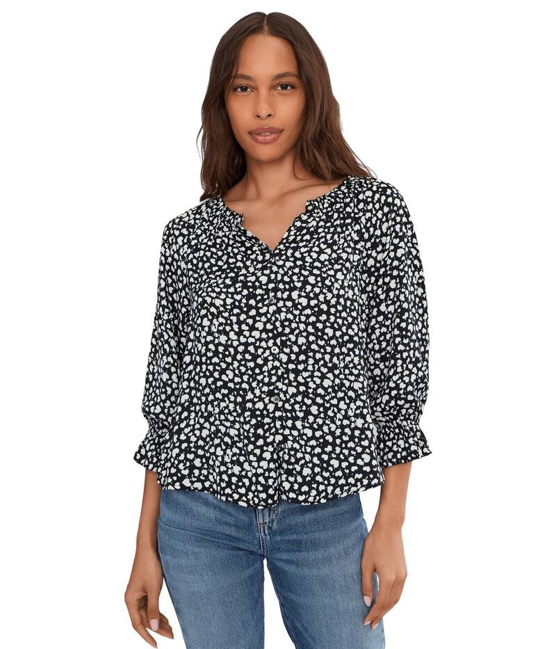 リヴァプール ロサンゼルス レディース トップス シャツ フリル Liverpoolos Angeles 34 Sleeve Button Front Woven Top With Ruffle Details BlackCream Hea クリーム