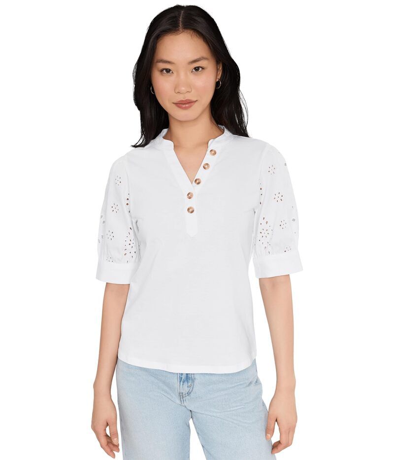 セセ レディース トップス シャツ レース CeCelbow Puff Sleeve Mixed Media Lace Top Ultra White ホワイト