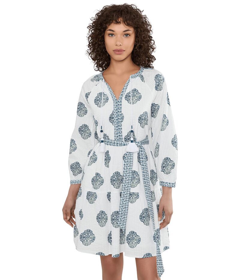 トッミーバハマ レディース トップス ワンピース Tommy Bahama Mosaic Shores Long Sleeve Short Dress White ホワイト