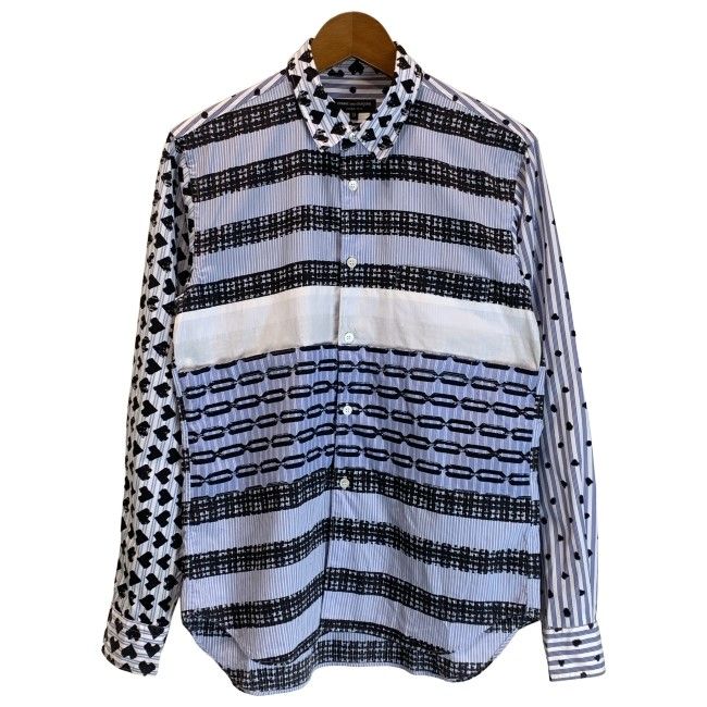 【中古】　COMME des GARCONS HOMME PLUS　ストライプシャツ　長袖　トップス　レギュラーカラー　フロントポケット　総柄　AD2010　日本製　ドメスティック　古着　/1156