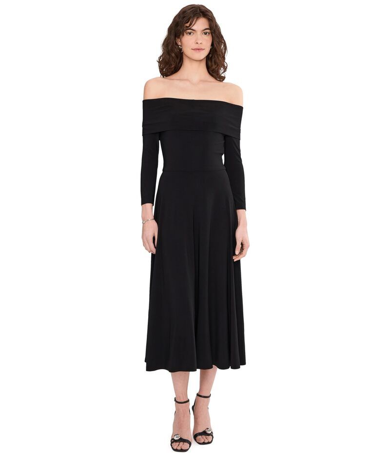 ノーマカマリ レディース トップス ワンピース Norma Kamali 34 Sleeve Cowl Neck Flaredress To Midcalf Black ブラック
