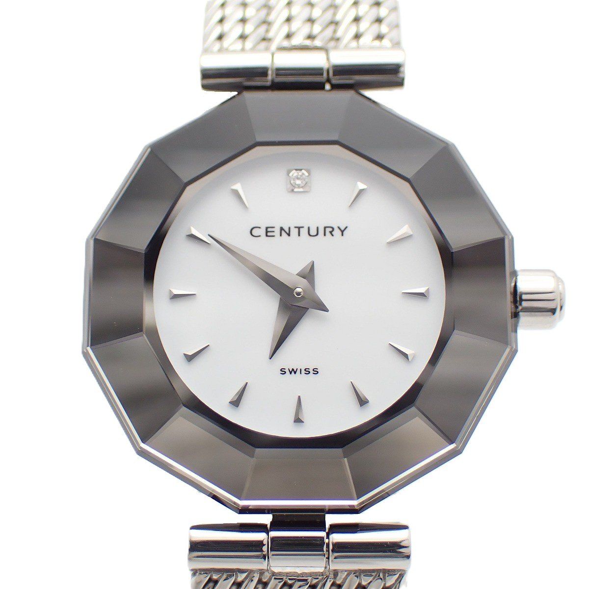 CENTURY センチュリー TIME GEM カットガラス クォーツ レディース 腕時計 1Pダイヤ入り白文字盤 純正SSベルト【いおき質店】