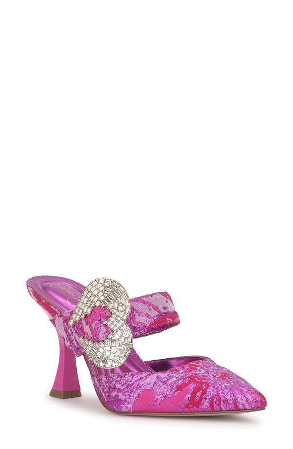 ジェシカシンプソン レディース シューズ サンダル サテン Jessica Simpson Favica Embellished Satin Slide Mule Pink Red Combo レッド
