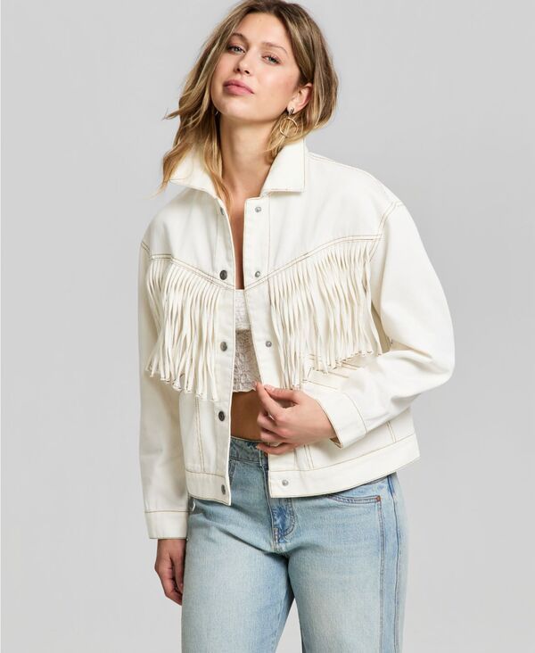 アンドノウディス レディース アウター ジャケット・ブルゾン デニム フリンジ And Now This Womens FringeTrim Denim Jacket Macys Exclusive Calla Lily デニム