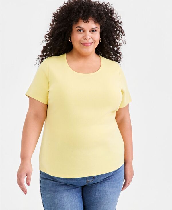 スタイルアンドコー レディース トップス シャツ 半袖 コットン Style Co Womens Cotton ShortSleeve ScoopNeck Top Created for Macysunshine