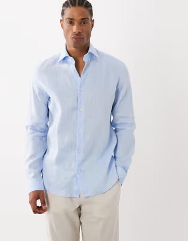 マンゴ メンズ トップス シャツ リネン Mango 100 linen relaxed shirt in pale blue ブルー