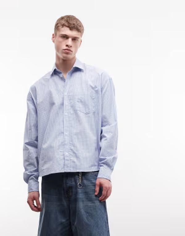 ウィークデイ メンズ トップス シャツ Weekday loose fit long sleeve shirt and white plaid Bluewhite check ホワイト