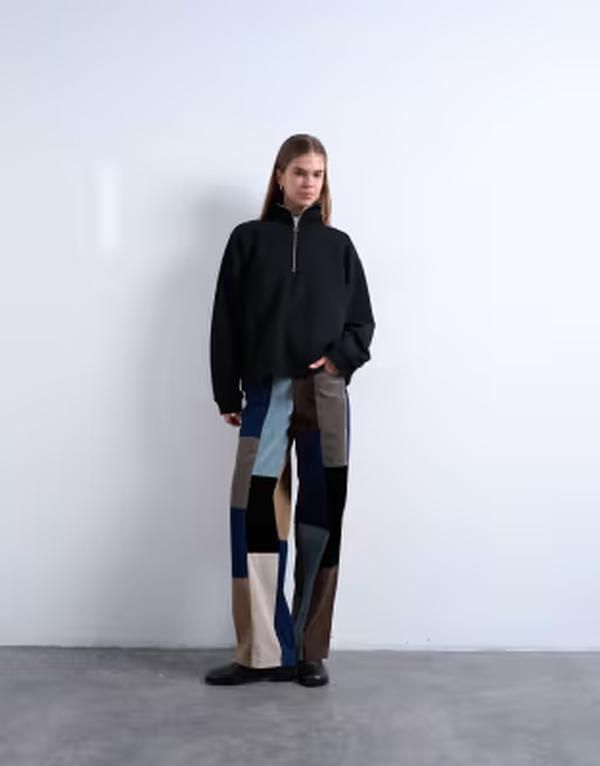 トップショップ レディース ボトムス カジュアルパンツ パッチワーク スエード Topshop faux suede patchwork cinched pants blue ブルー