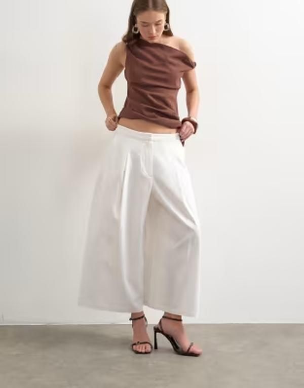 トップショップ レディース ボトムス カジュアルパンツ A ライン リネン Topshop linen blend aline culottes white ホワイト