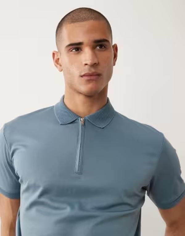セレクティッド メンズ トップス ポロシャツ ハーフジップ Selected half zipolo shirt Blue Mirage ブルー