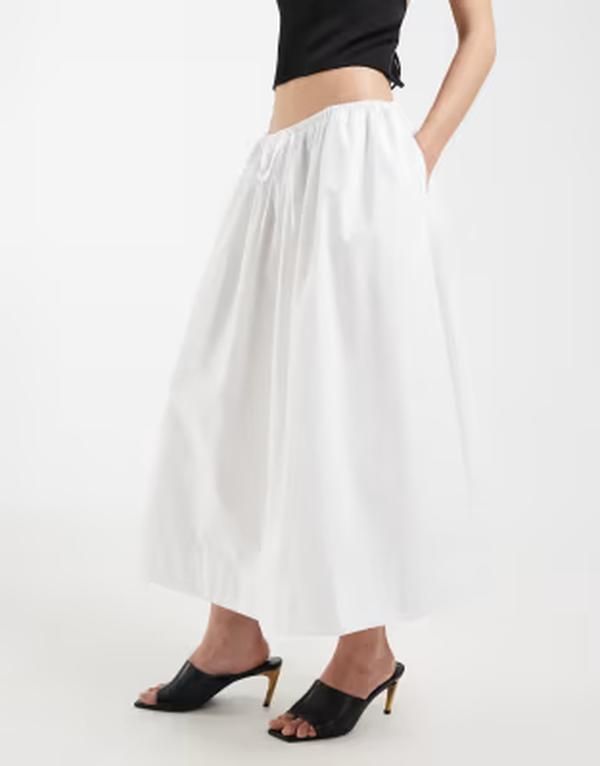 エイソス レディース ボトムスカート ASOS DESIGN poplin tie waist circle midaxi skirt White ホワイト