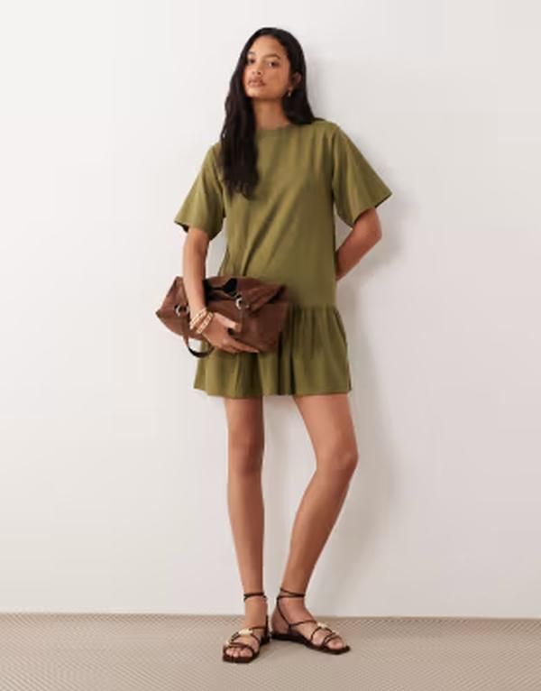 エイソス レディース トップス ワンピース ミニ ASOS DESIGN drop waist mini dress Khaki カーキ