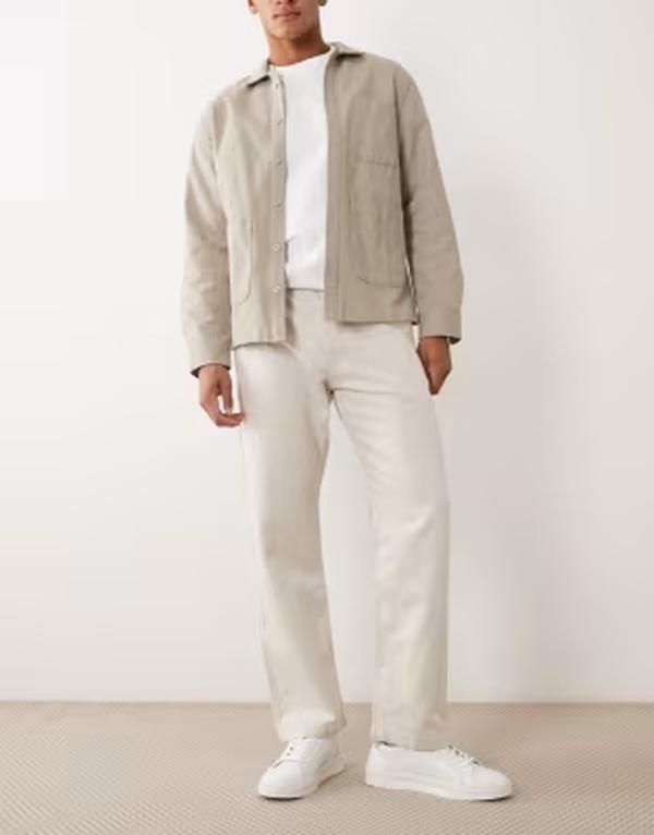 マンゴ メンズ ボトムス デニムパンツ リラックスフィット リネン ジーンズ Mangotto linen blend relaxed fit jeans in ecru エクリュ