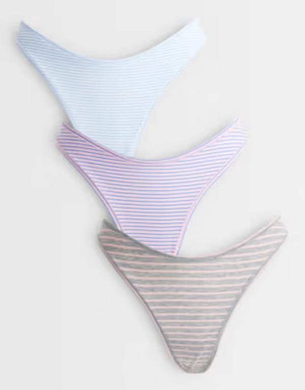 エイソス レディース アンダーウェア ブリーフパンツ ASOS DESIGN 3 pack striped thong in lilac LILACPINK STRIPE ピンク