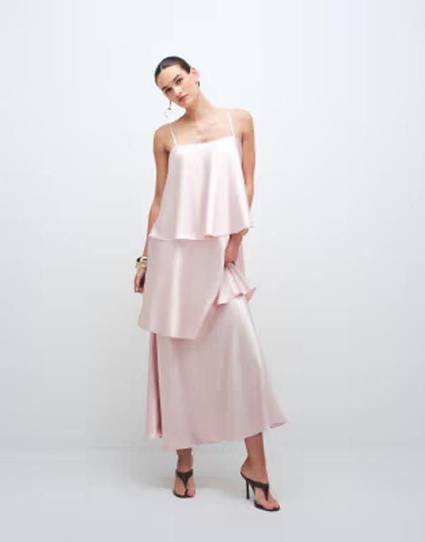 フォースレックレス レディース トップス ワンピース ティアード サテン マキシ 4th Recklesstrappy tiered satin cami maxi dress PINK ピンク