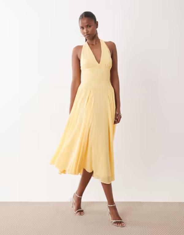 ティエフエヌシー レディース トップス ワンピース シフォン ホルター TFNC Bridesmaids halter neck midaxi chiffon dress in yellowarm yellow イエロー