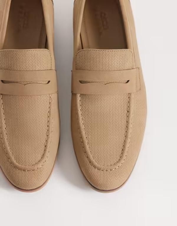 エイソス メンズ シューズ スリッポン・ローファー ASOS DESIGN penny loafers with natural sole and embossed weave in stone ストーン