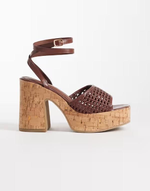 グラマラス レディース シューズ サンダル ヒール Glamorous cork heeled sandals BROWN ブラウン