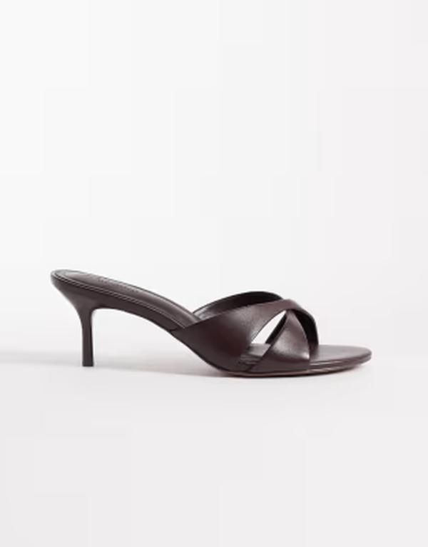 エイソス レディース シューズ サンダル レザー ヒール ASOS DESIGN Hum premium crosstrap mid heeled mules in chocolate leather Chocolate leather チョコレート