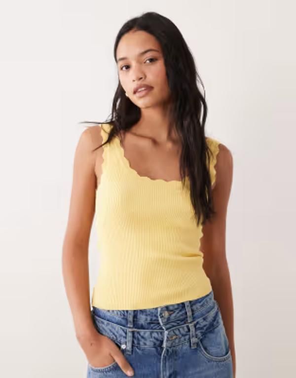 ジェイディーワイ レディース トップス ベスト ニット JDY scallop edge knitank top in yellow Pale banana イエロー 11,085円