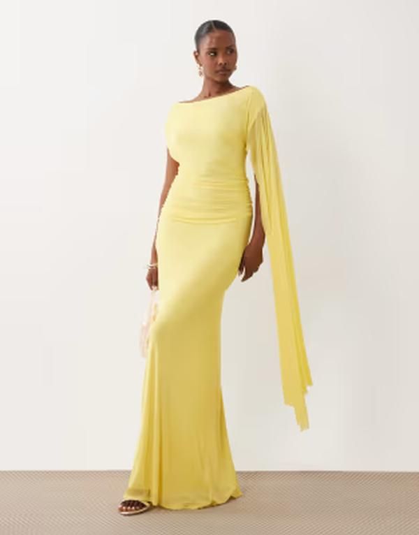 エイソス レディース トップス ワンピース ドレープ メッシュ マキシ ASOS DESIGN draped mesh maxi dress in lemon