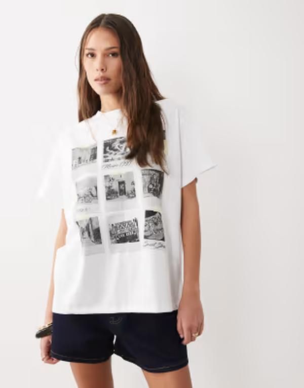 エイソス レディース トップス Tシャツ プリント グラフィック ASOS DESIGN short sleeve oversized Tshirt with Mexico photographic print and PRINT ホワイト