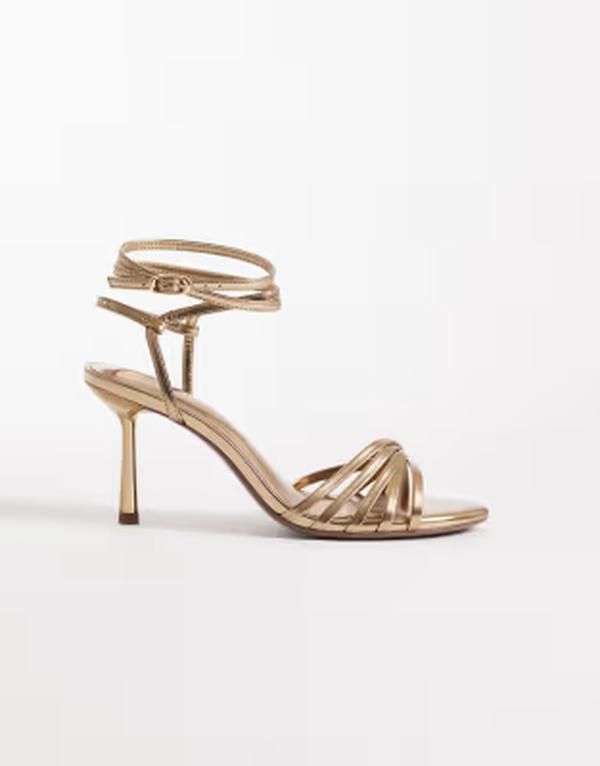エイソス レディース シューズ サンダル ミニ ヒール ASOS DESIGN Heroic minimal strappy heeled sandals in warm BRONZE ゴールド