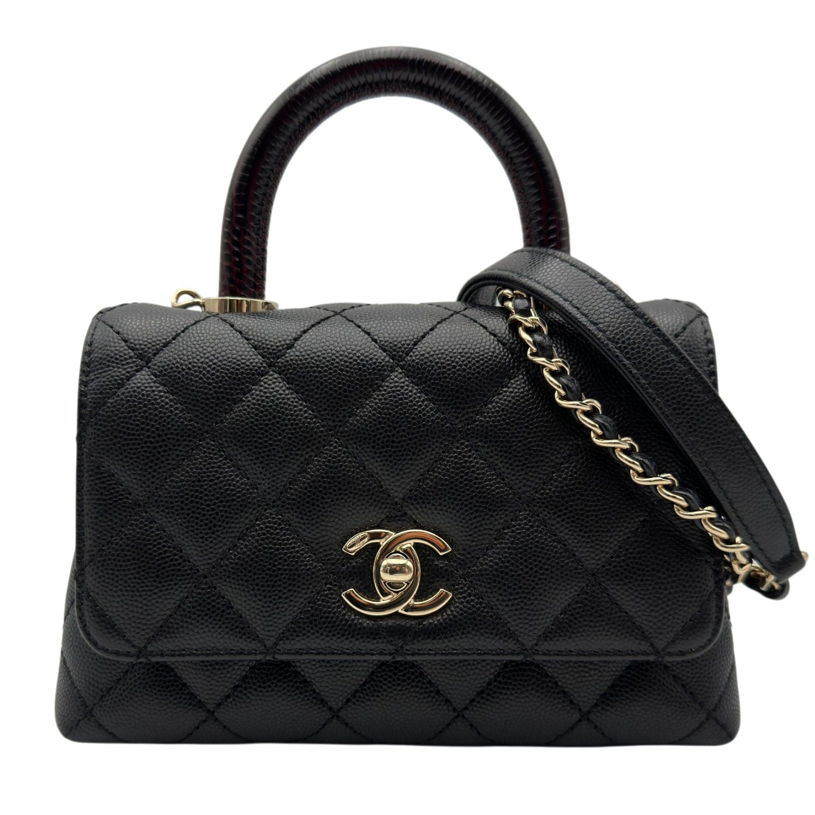 シャネル CHANEL ココハンドルXXS AS2215 ブラック ゴールド金具 キャビアスキン/リザードスキン レディース ショルダーバッグ