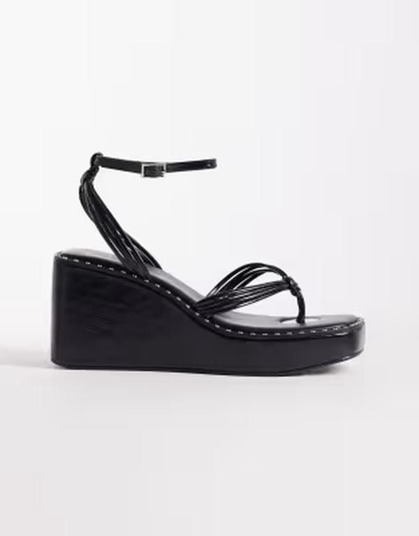 エイソス レディース シューズ サンダル ASOS DESIGN Thalia barely there toe thong wedges Black ブラック