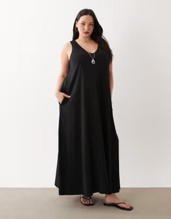 エイソス レディース トップス ワンピース マキシ ASOS Curve ASOS DESIGN Curve trapeze maxi dress Black ブラック