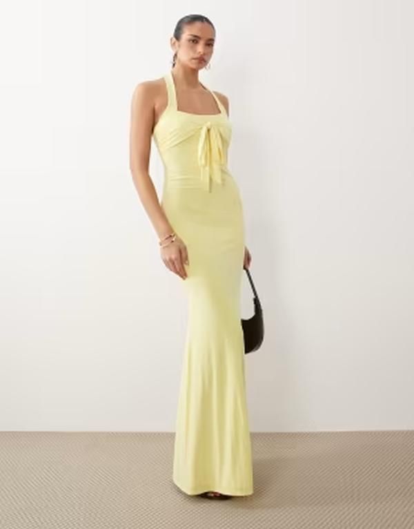 エイソス レディース トップス ワンピース マキシ ホルター ASOS DESIGN tie front halter maxi dress in lemon