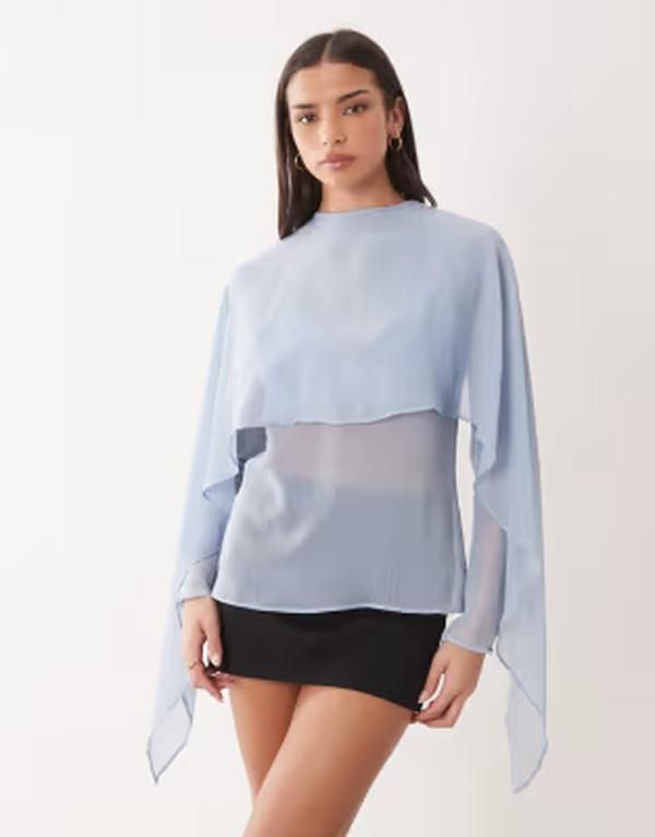 エイソス レディース トップス シャツ シフォン シアー ブラウス ASOS DESIGN chiffon scarf detail sheer blouse Blue ブルー