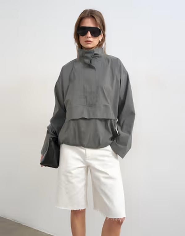 トップショップ レディース トップス Tシャツ スタンドネック Topshoperformance fabric funnel neck track top in slate スレート