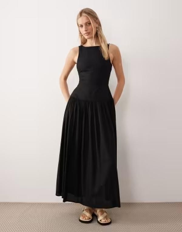 エイソス レディース トップス ワンピース カットアウト ASOS DESIGN racer neck midaxi sundress with cut out back Black ブラック